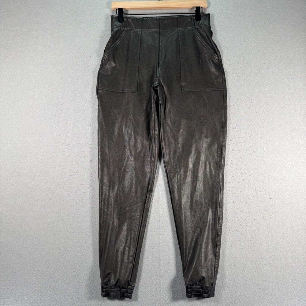 Spanx Faux Leather Jogger Pants Womens Small Brown High Rise Everyday Stretch